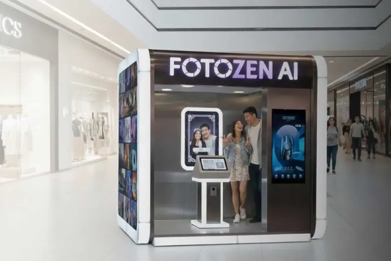 Two friends laughing as they collect a printed FotoZen keepsake